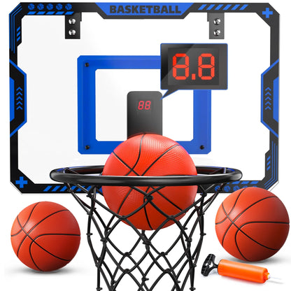 Indoor Basketball Hoop for Kids, Mini Basketball Hoop with Electronic Scoreboard, Sounds, over the Door Basketball Game Toys Gifts 3 Balls for Kids & Adults