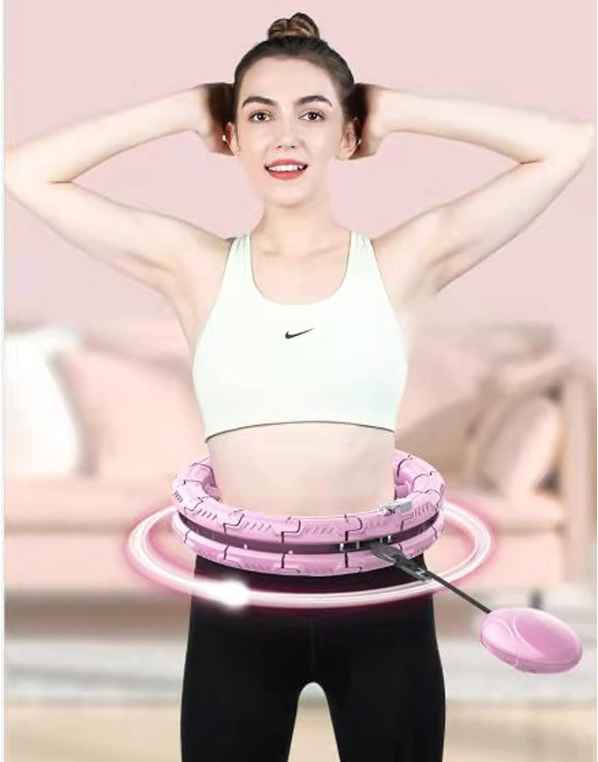 Smart Weighted Hula Exercise Hoop: 2 in 1 Abdomen Fitness Massage Hoola Hoops with Timer Smart Adjustable Pilates Fitness Non-Fall 28 Knots Adjustable Size Suitable for Adults & Kids